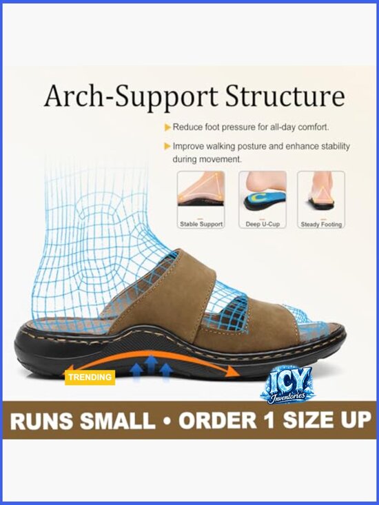Full-Grain Leather Slide Sandals with Arch Support & Memory Foam main image 5